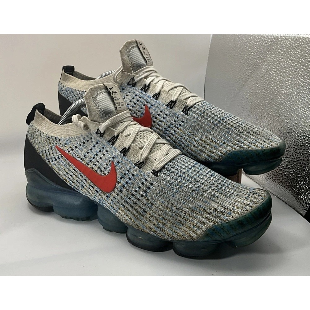Nike Air Vapormax 3 Shoes Mens 11 Blue Gold Flyknit Running‎ Sneakers Athletic